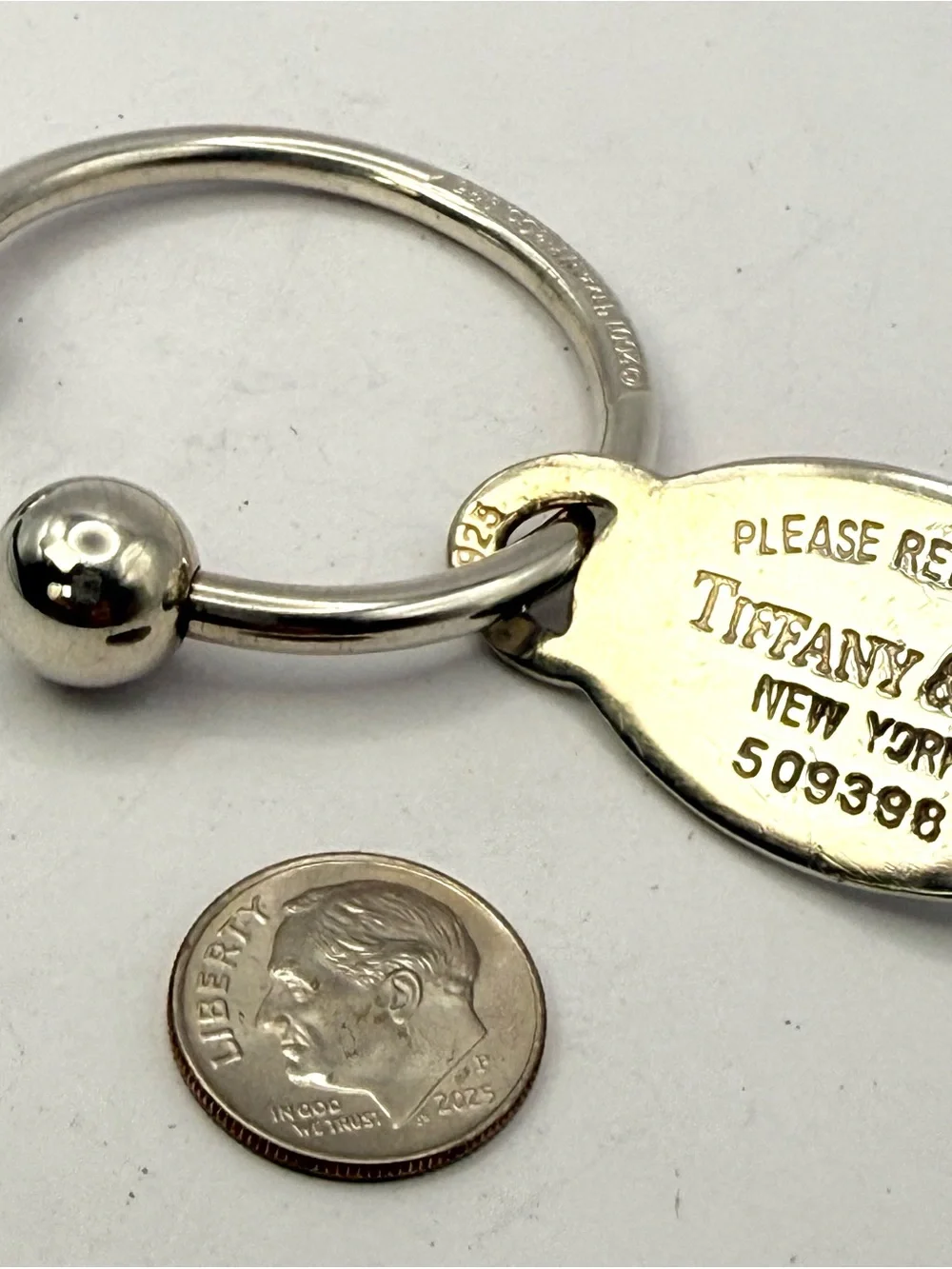 Tiffany & Co. Sterling Silver 'Please Return' Oval Tag Key Ring - Silver Large